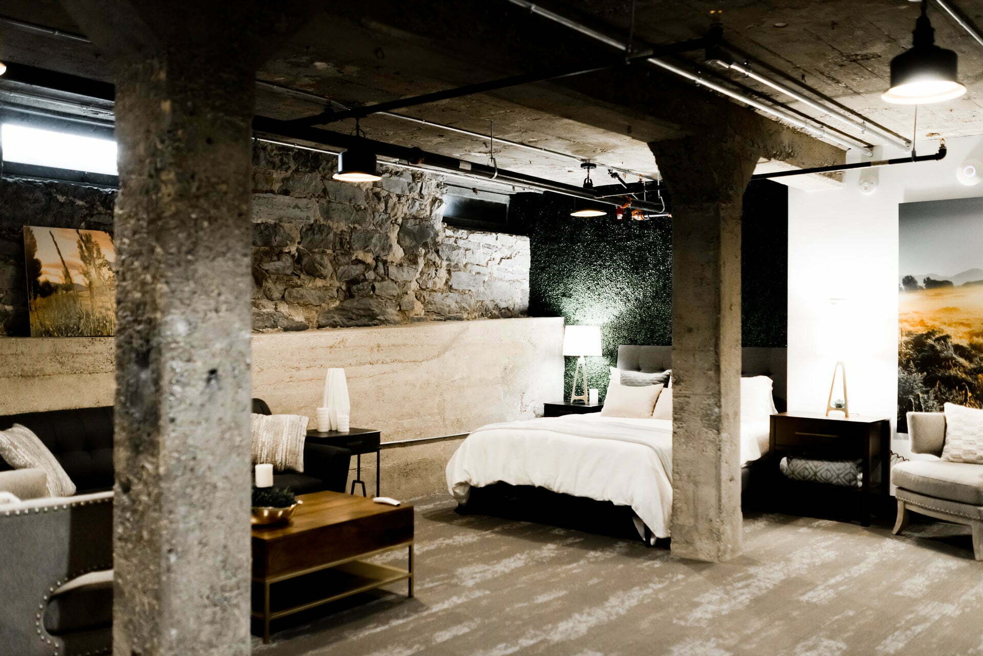 a room with a bed and a table
