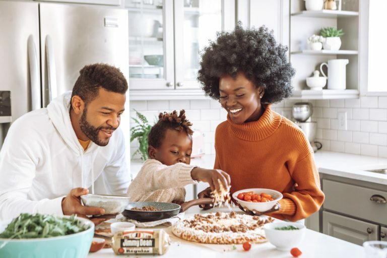 a family eating together